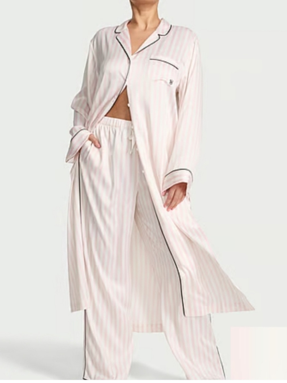 victoria’s secret flyaway / duster and pant satin pajama set